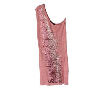 New Sara Boo Pink One Shoulder Bodycon Dress with Sequins L